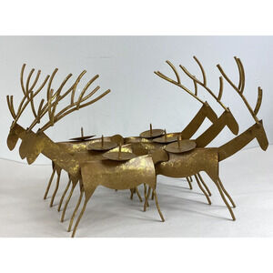 Christmas Reindeer Metal Votive Tealight Candle Holders 8" Deer Primitive Lot 6